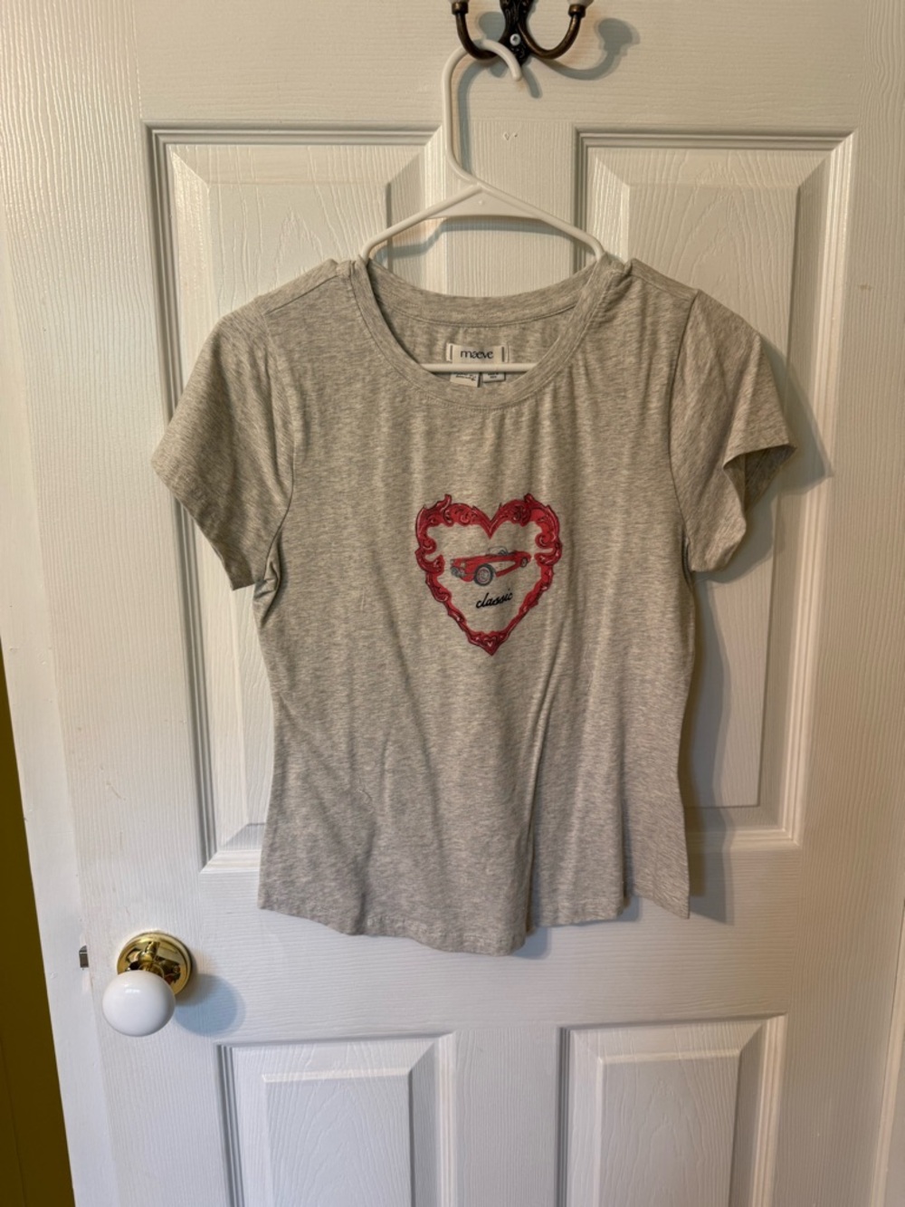 Free People Heather Gray Tee with Red Heart Graphic